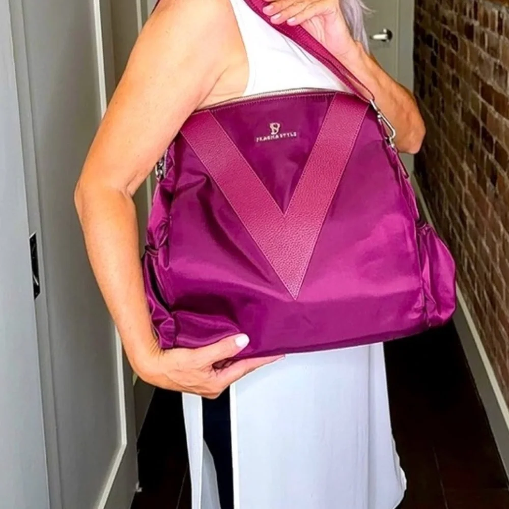Purple Geometric Backpack with V-Panel Design